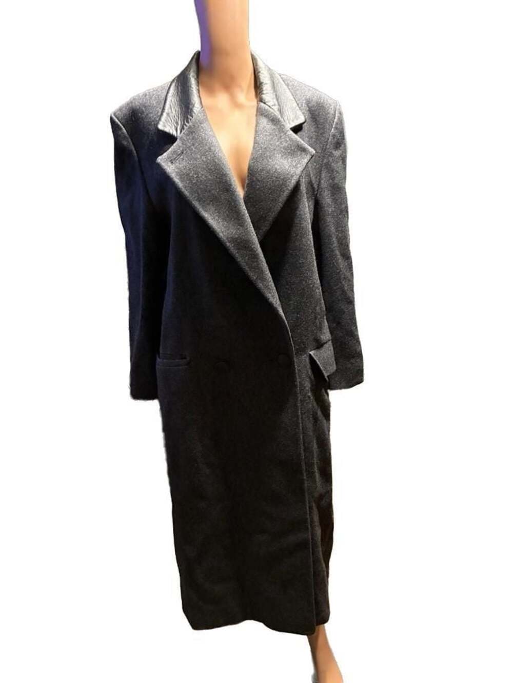 Vintage Fashions By Jill Wool Blend Long Coat with Leather Collar